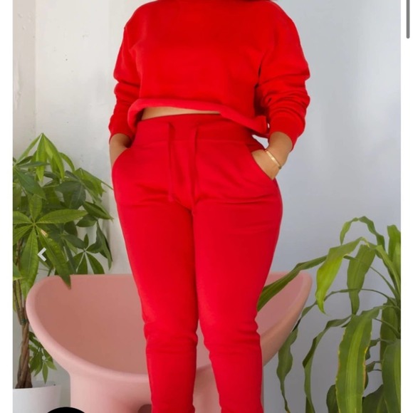 NEW BABES Set Fiery Red Comfy Sweat Lounge Sweatshirt + Jogger Set Size M - Picture 4 of 5